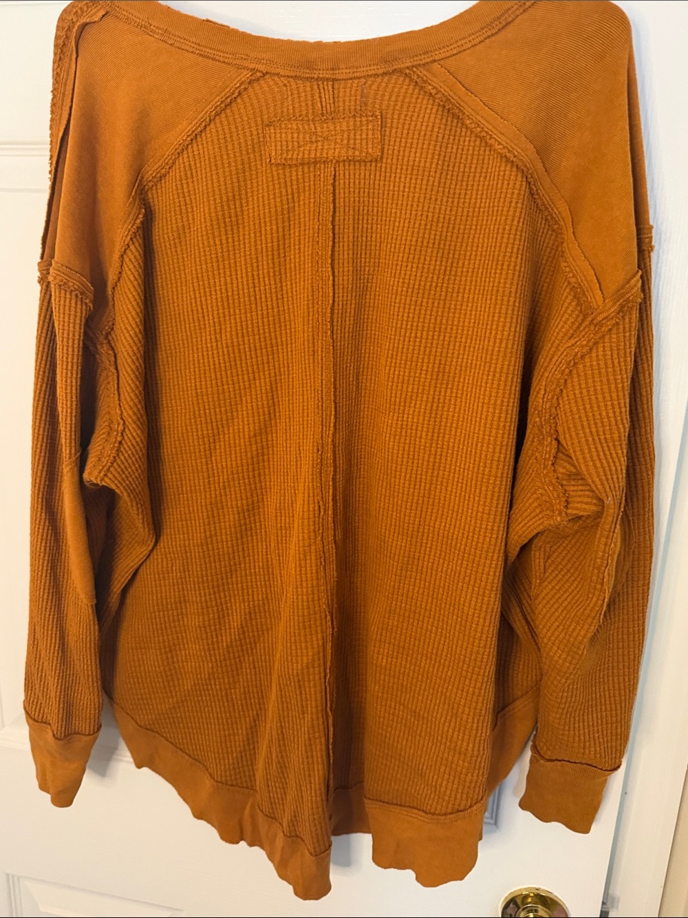 FP We The Free Laguna Thermal Oversized Waffle Knit V-Neck Top Rust S - Picture 3 of 3